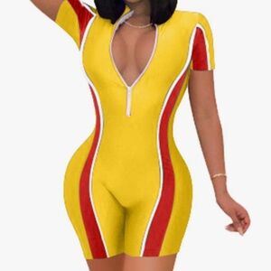 Yellow and Red Zip-Up Bodysuit